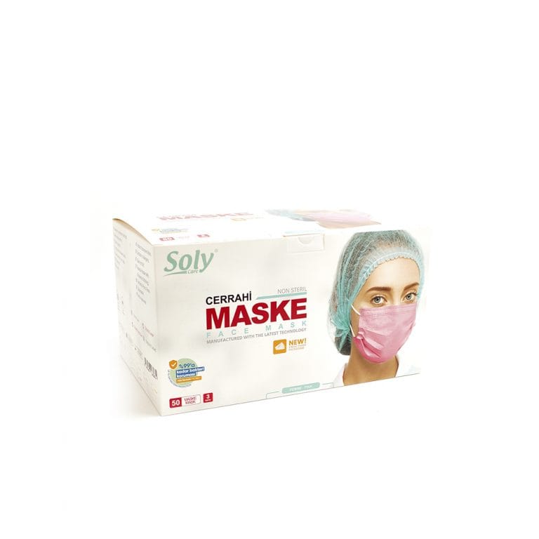 Tekli Zarf 3 Katlı Meltblown’lu Cerrahi Maske 50’li pembe