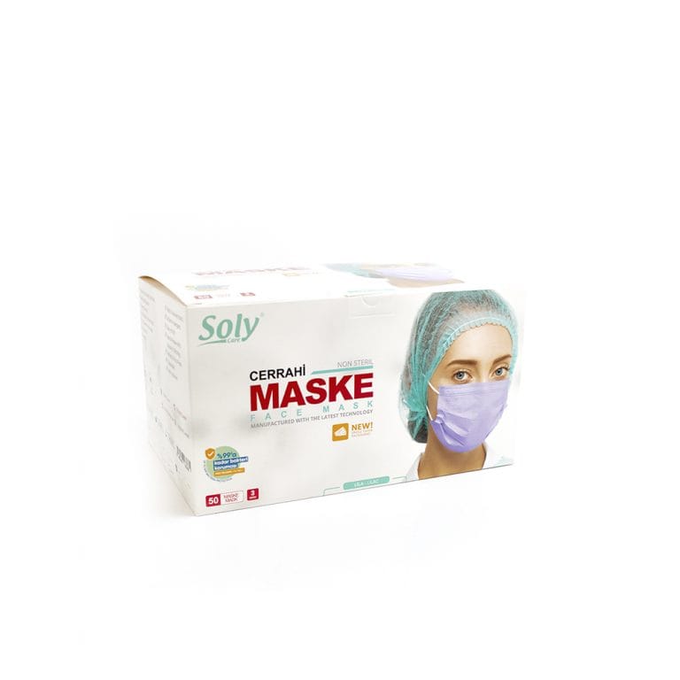 Tekli Zarf 3 Katlı Meltblown’lu Cerrahi Maske 50’li lila