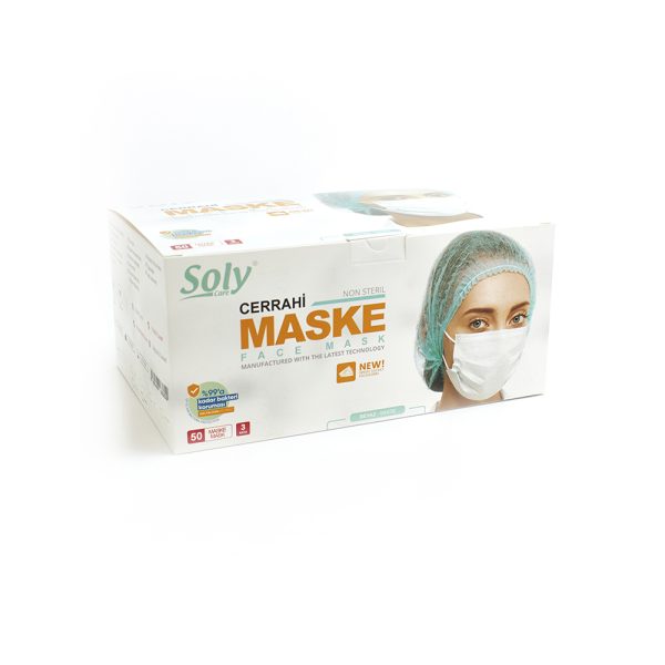 Tekli poşet3 Katlı Meltblown’lu Cerrahi Maske 50’li beyaz