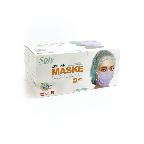 Tekli poşet3 Katlı Meltblown’lu Cerrahi Maske 50’li lila