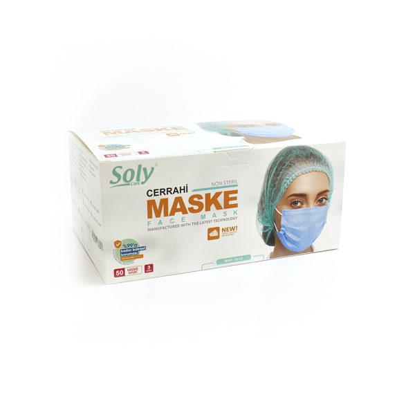 Tekli poşet3 Katlı Meltblown’lu Cerrahi Maske 50’li mavi