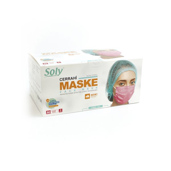 Tekli poşet3 Katlı Meltblown’lu Cerrahi Maske 50’li pembe