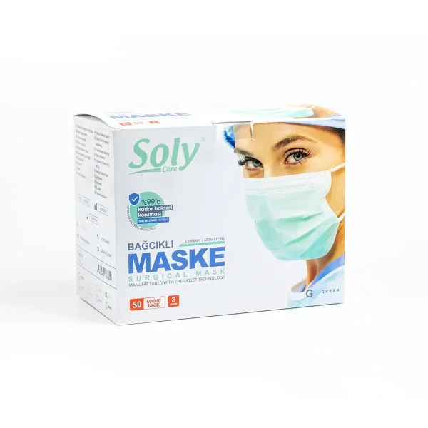 Soly Care Tie-On Surgical Mask, Soly Care OP-Maske zum Binden, Masque chirurgical à nouer Soly Care, bağcıklı maske, bağcıklı cerrahi maske