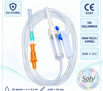 Soly Care steril serum seti, tek kullanımlık hava yollu infüzyon seti 21G iğneli