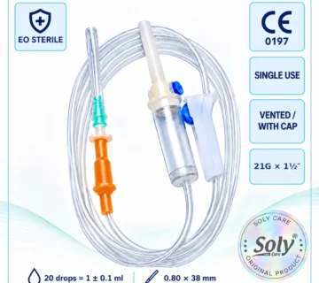 Soly Care sterile IV infusion set, single use vented infusion set with 21G needle