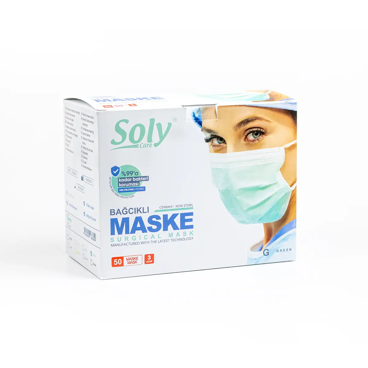 Bağcıklı 3 Katlı Meltblown’lu Cerrahi Maske 50’li paket